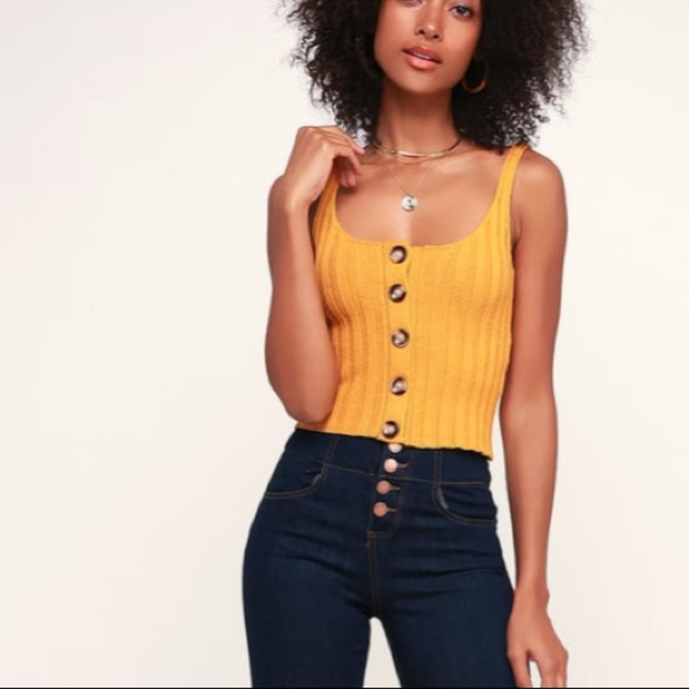 Yellow Ribbed Sweater Tank Top - Picture 2 of 3